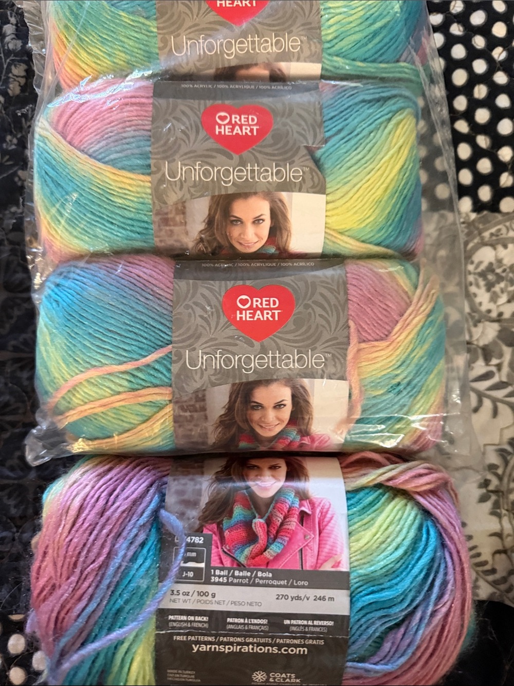 4 skeins - Red Heart  Unforgettable Multicolor Yarn - Pastel Rainbow
